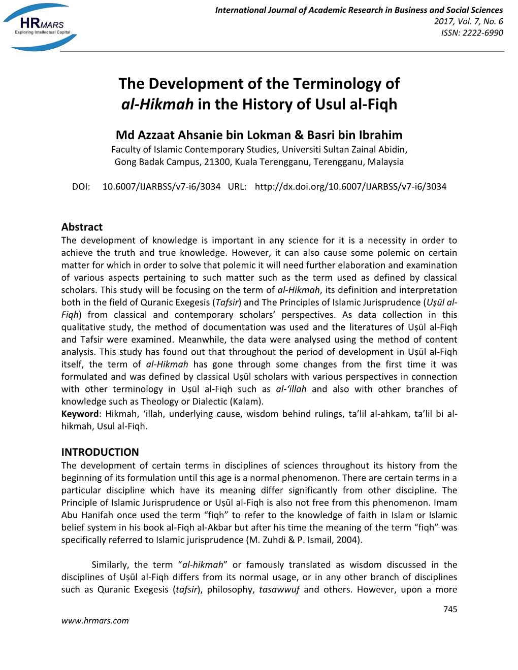 The Development of the Terminology of Al-Hikmah in the History of Usul Al-Fiqh