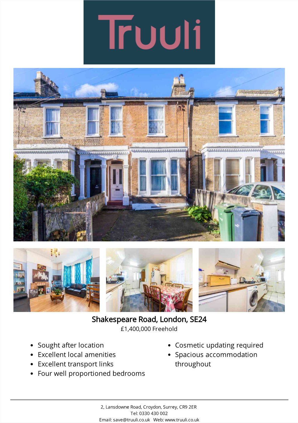 Shakespeare Road, London, SE24 £1,400,000 Freehold