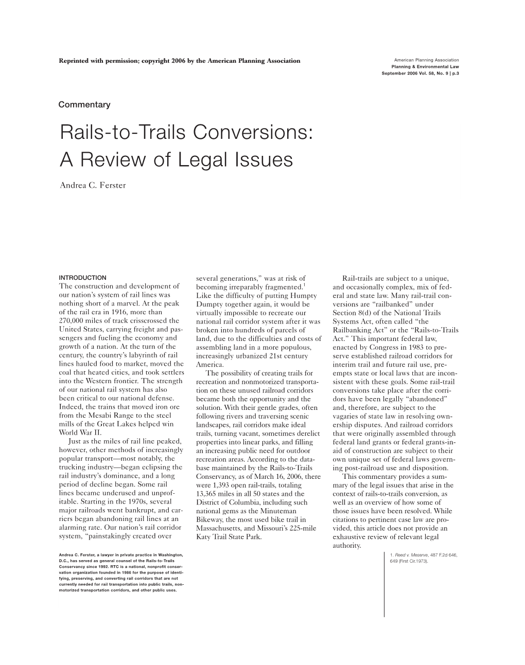 Rails-To-Trails Conversions: a Review of Legal Issues