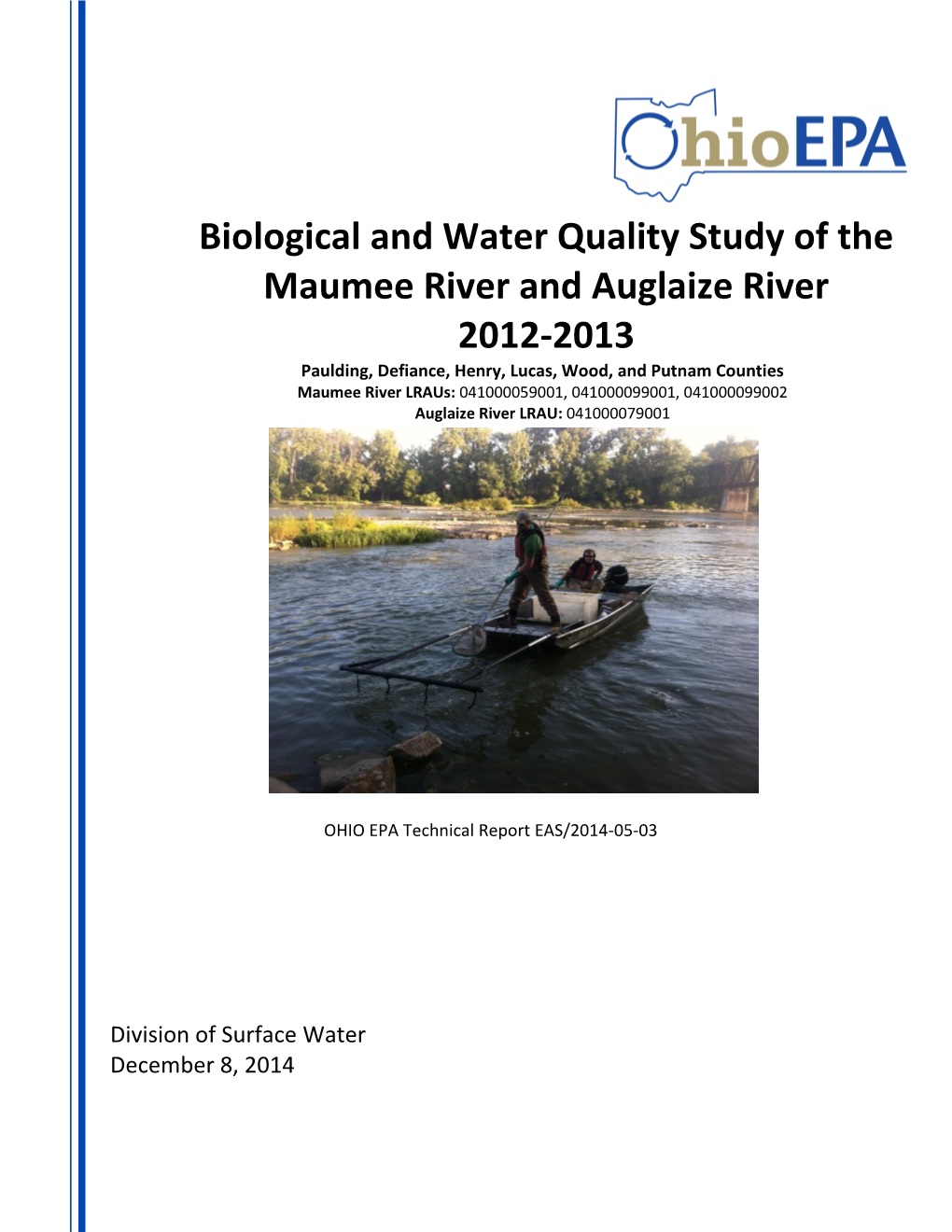 Biological and Water Quality Study of the Maumee River and Auglaize