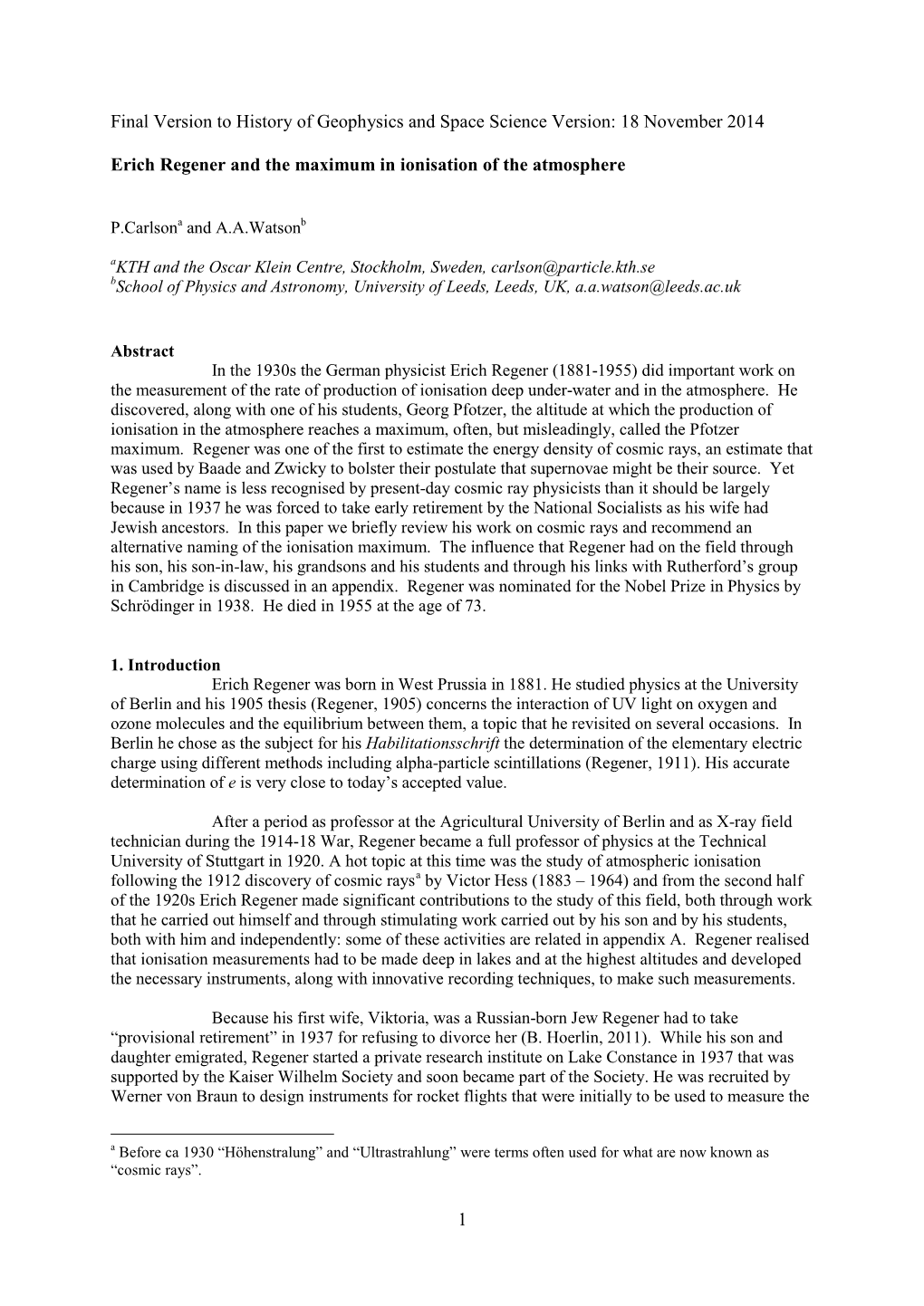 1 Final Version to History of Geophysics and Space Science