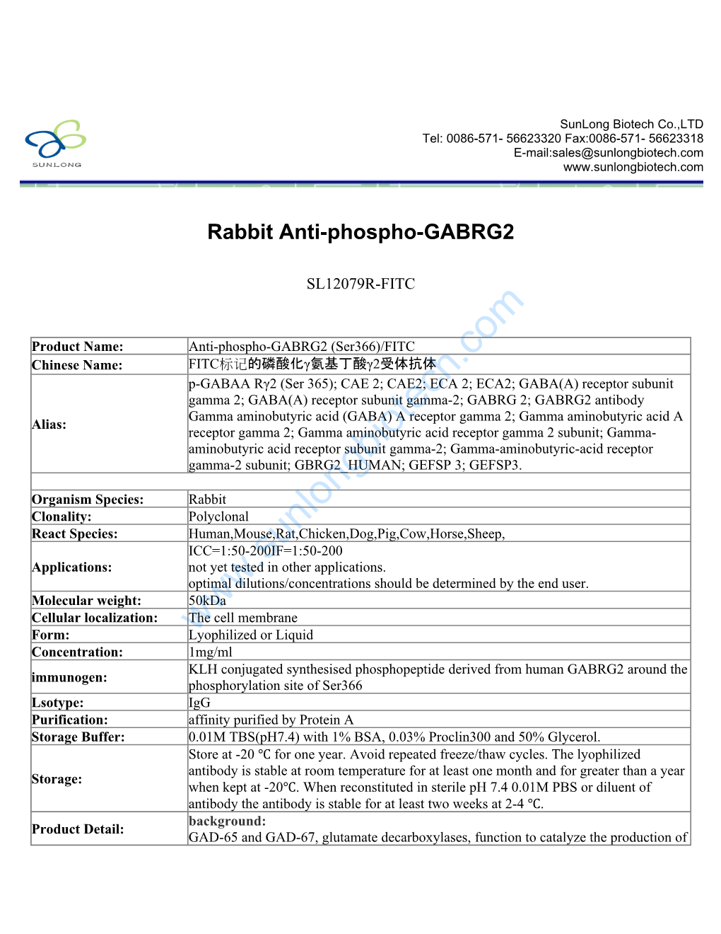 Rabbit Anti-Phospho-GABRG2-SL12079R