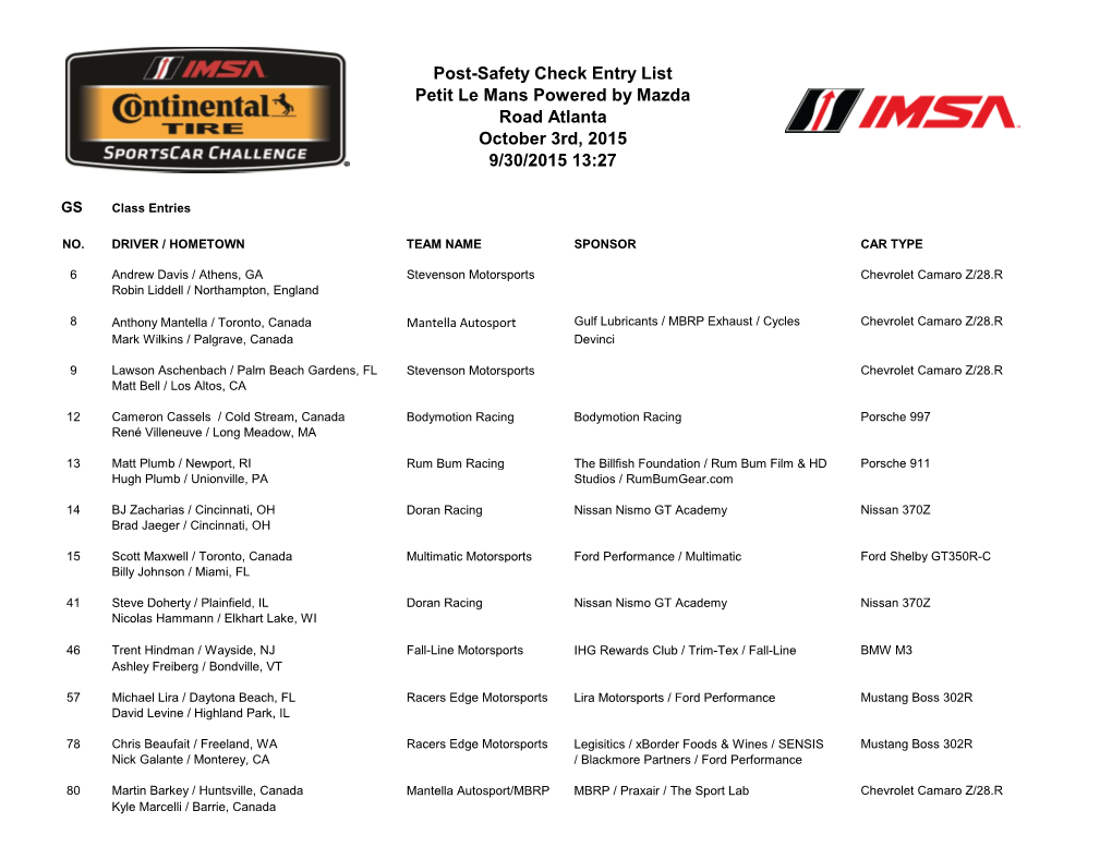 9/30/2015 13:27 October 3Rd, 2015 Post-Safety Check Entry List Petit