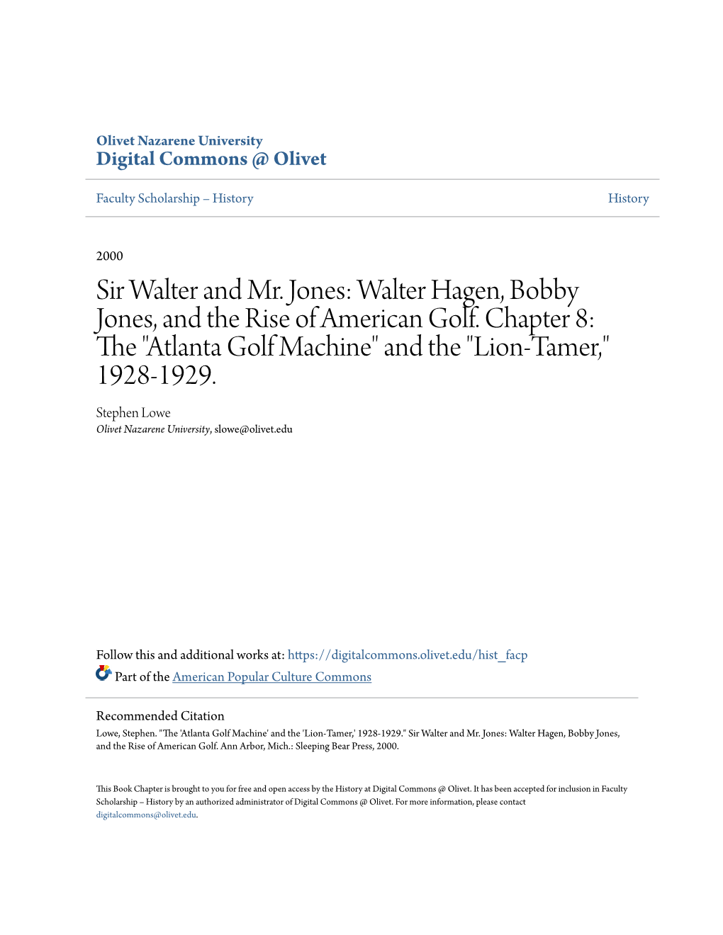 Walter Hagen, Bobby Jones, and the Rise of American Golf. Chapter 8: the Atl