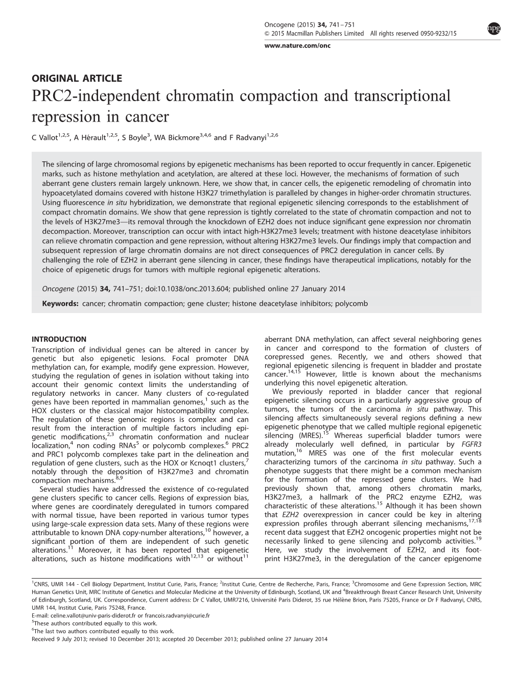 PRC2-Independent Chromatin Compaction and Transcriptional Repression in Cancer