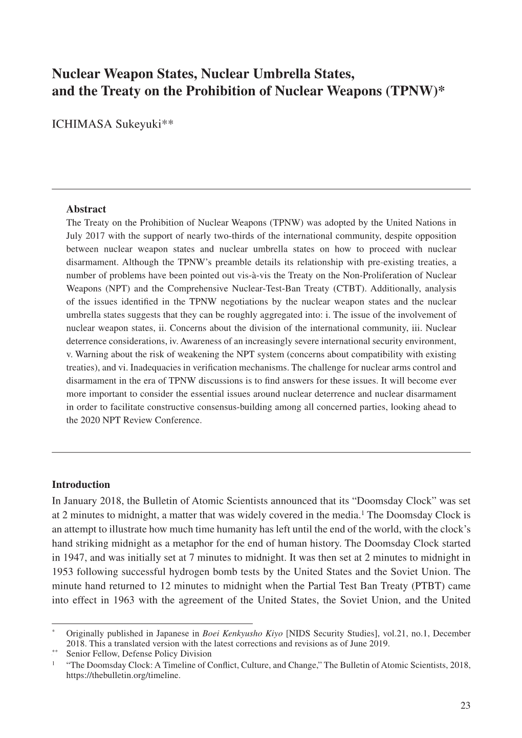 Nuclear Weapon States, Nuclear Umbrella States, and the Treaty on the Prohibition of Nuclear Weapons (TPNW)*