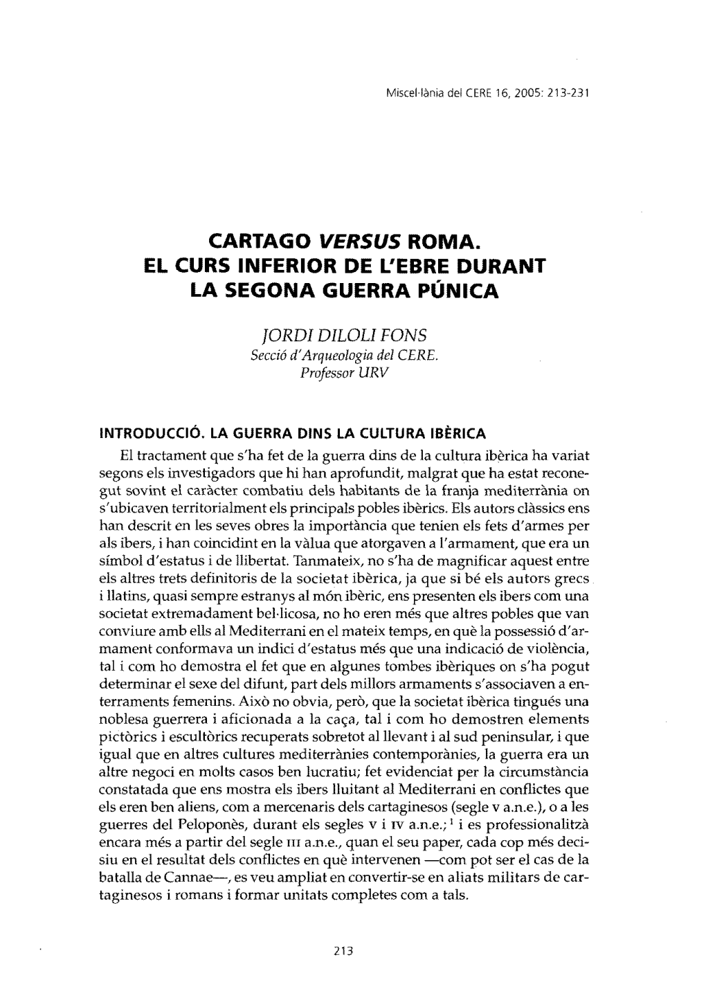 Cartago Versus Roma. El Curs Inferior De L'ebre Durant La Segona Guerra Púnica