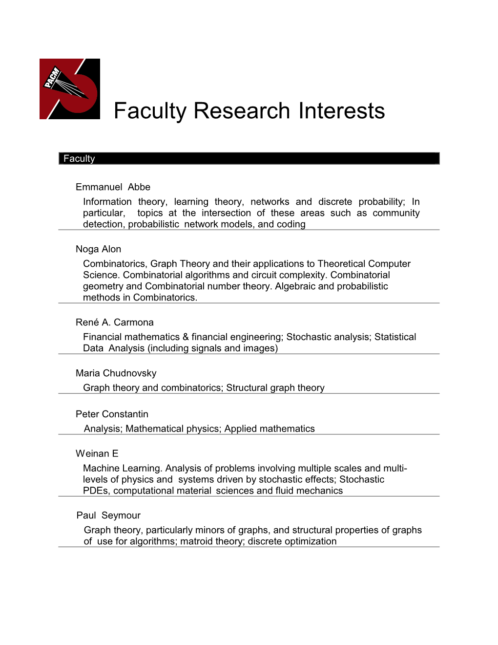 Faculty Research Interests