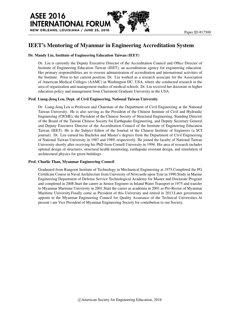 IEET's Mentoring of Myanmar in Engineering Accreditation System