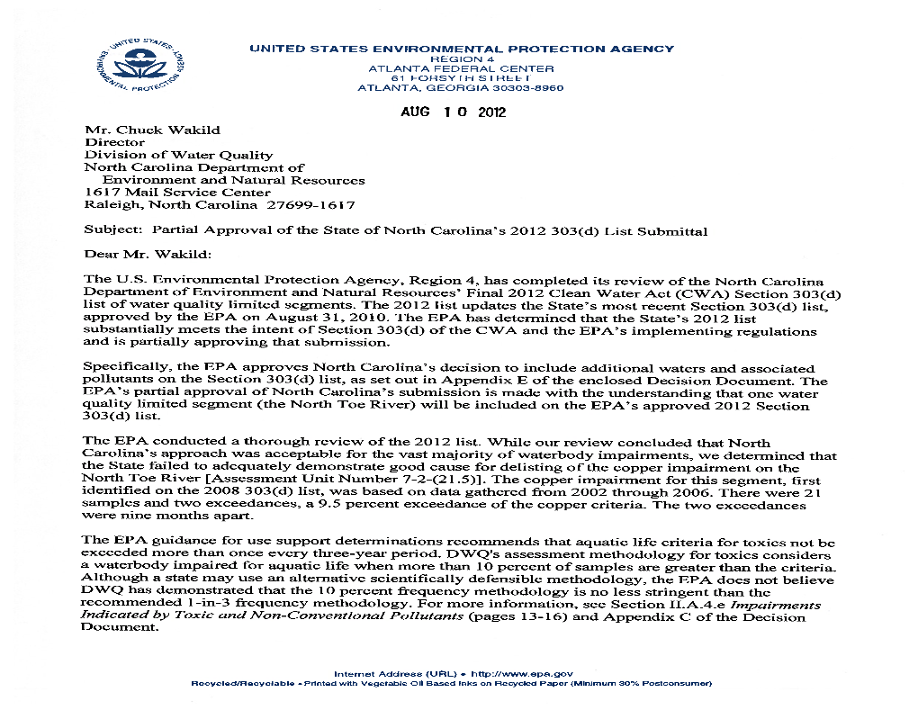 Nc Partical Approval of the State Decision Document