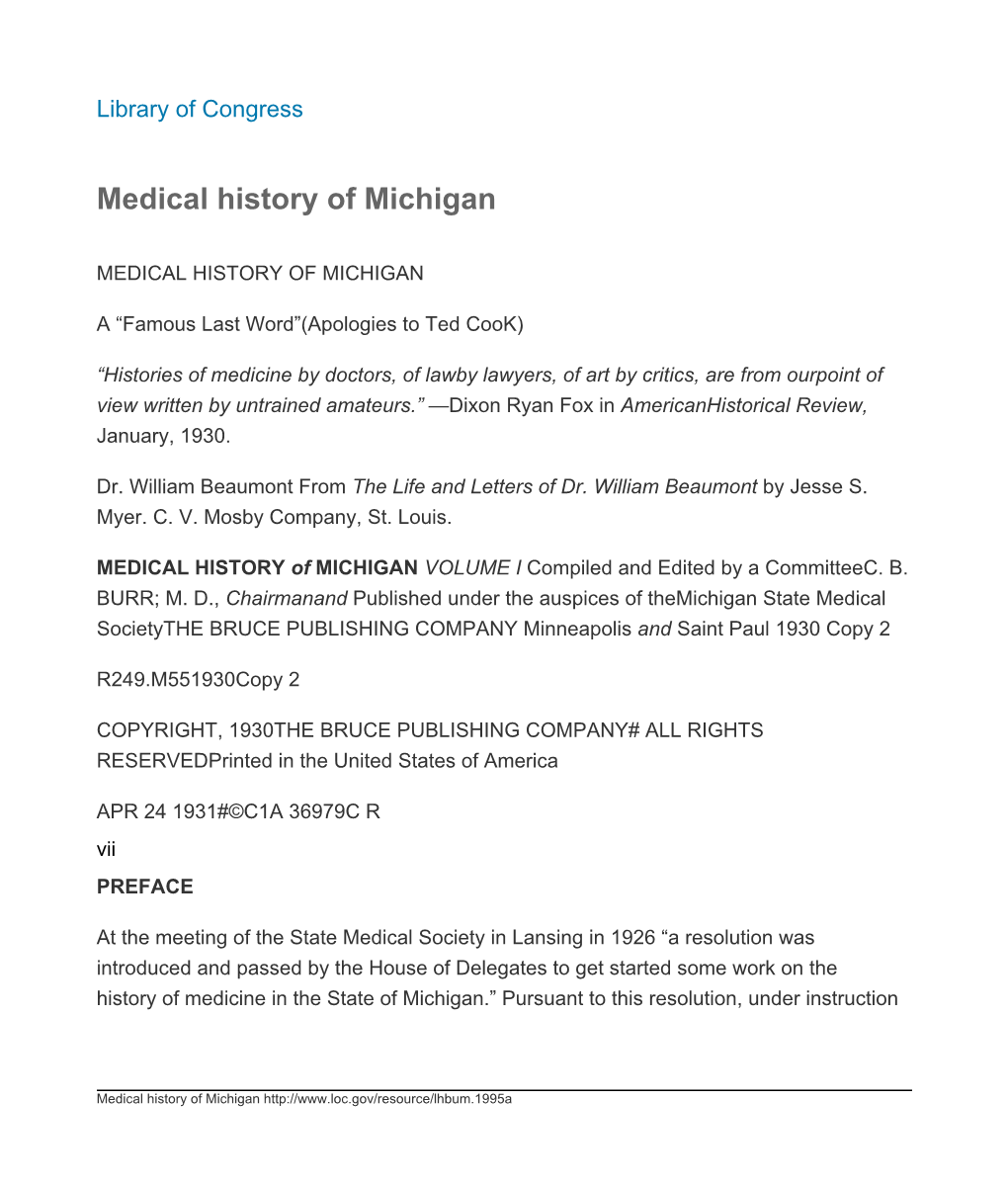 Medical History of Michigan
