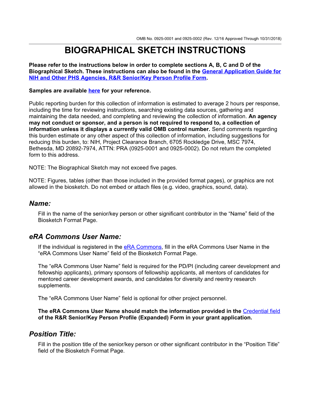 OMB No. 0925-0001/0002 (Rev. 08/12), Biographical Sketch Format Page s2