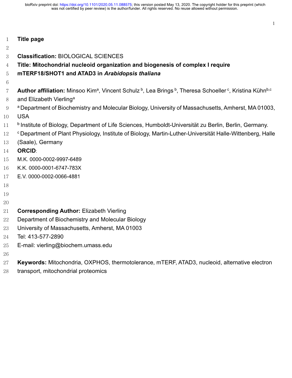 Mitochondrial Nucleoid Organization and Biogenesis of Complex I Require