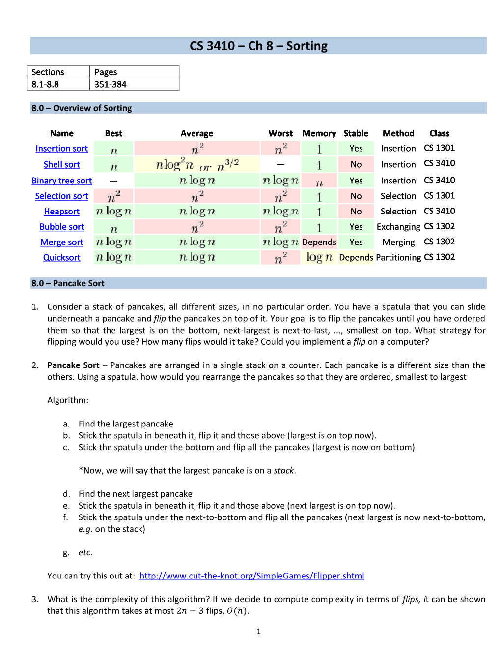 CS 3410 – Ch 8 – Sorting