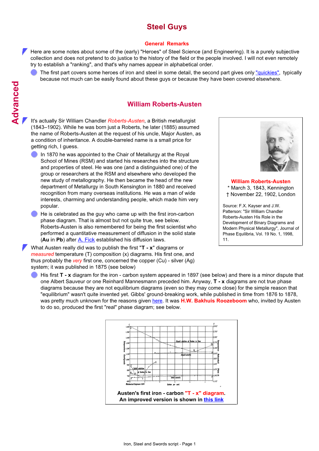 Iron, Steel and Swords Script - Page 1 Roozeboom's First Iron - Carbon Phase Diagram