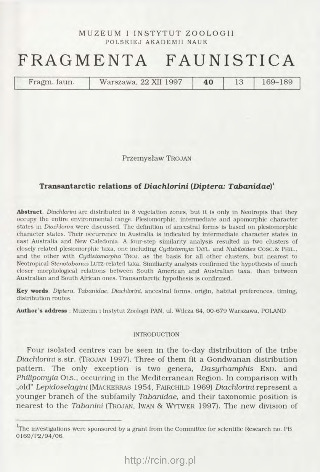 Transantarctic Relations of Diachlorini (Diptera: Tabanidae)
