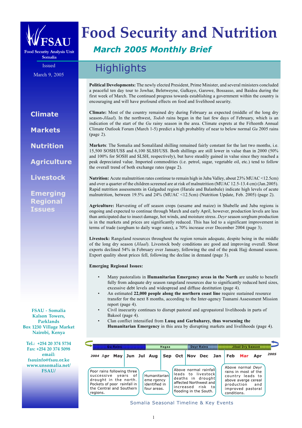 March 2005 Monthly Brief Somalia Issued Highlights March 9, 2005