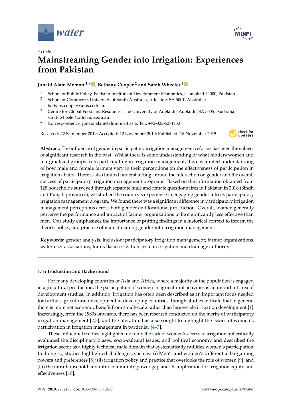 Mainstreaming Gender Into Irrigation: Experiences from Pakistan