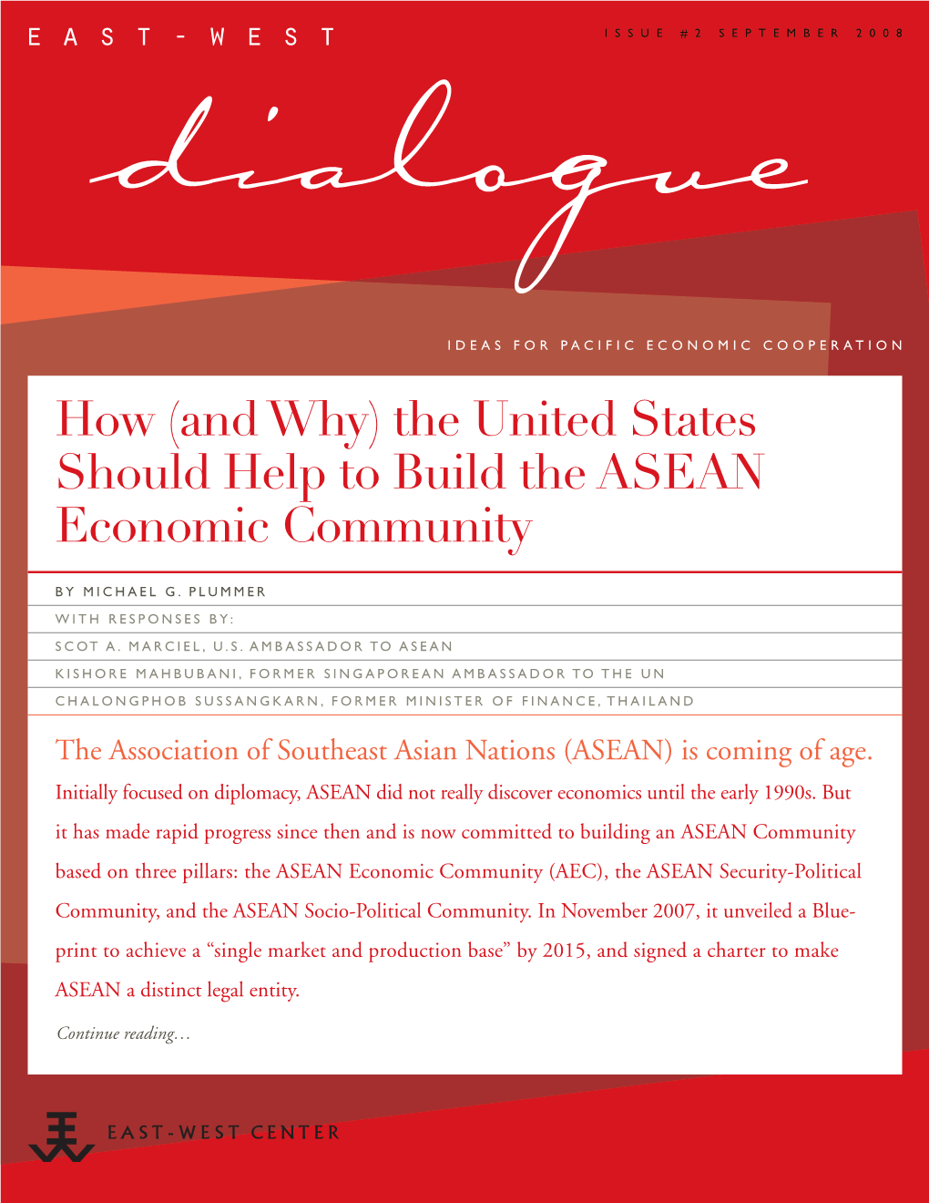 The United States Should Help to Build the ASEAN Economic Community