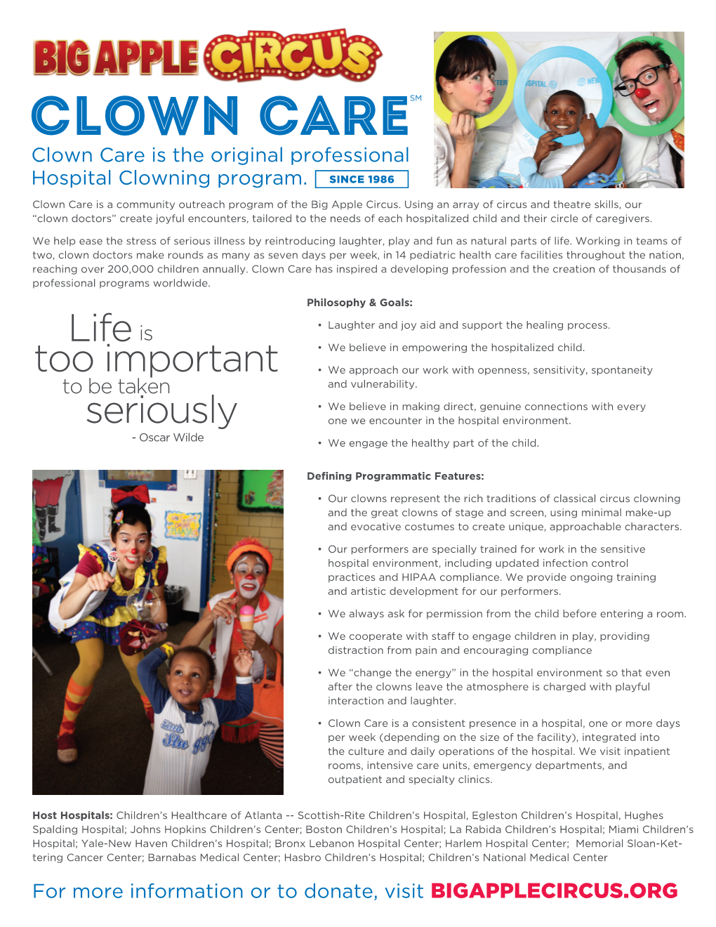 Clown Caresm Clown Care Is the Original Professional Hospital Clowning Program