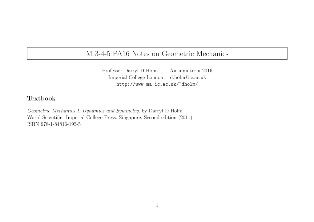 M 3-4-5 PA16 Notes on Geometric Mechanics