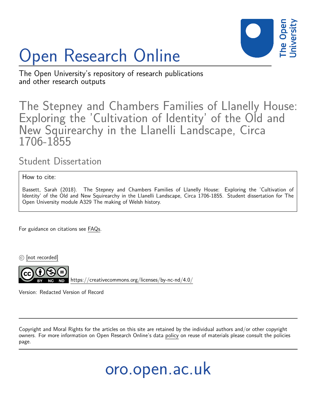 The Stepney and Chambers Families of Llanelly House