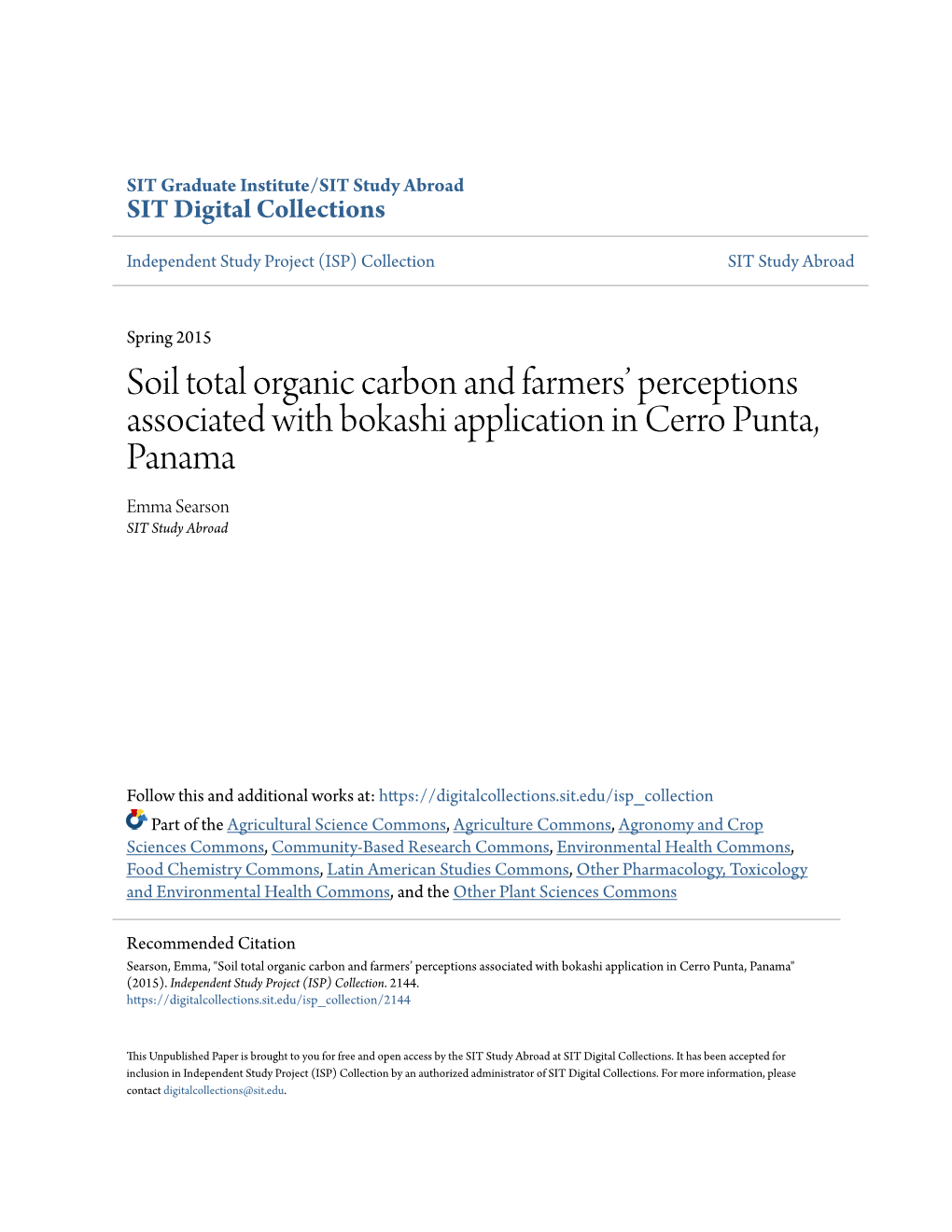 Soil Total Organic Carbon and Farmers' Perceptions Associated With