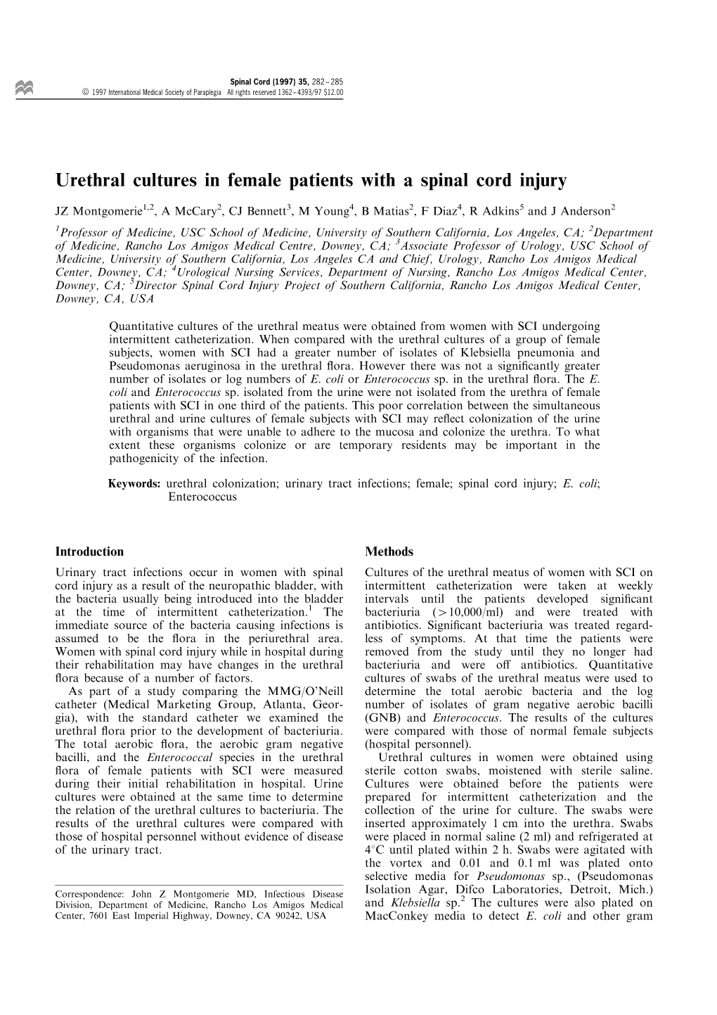 Urethral Cultures in Female Patients with a Spinal Cord Injury