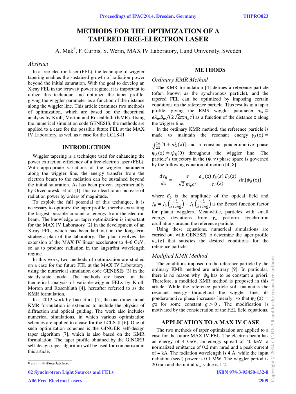 Methods for the Optimization of a Tapered Free-Electron Laser