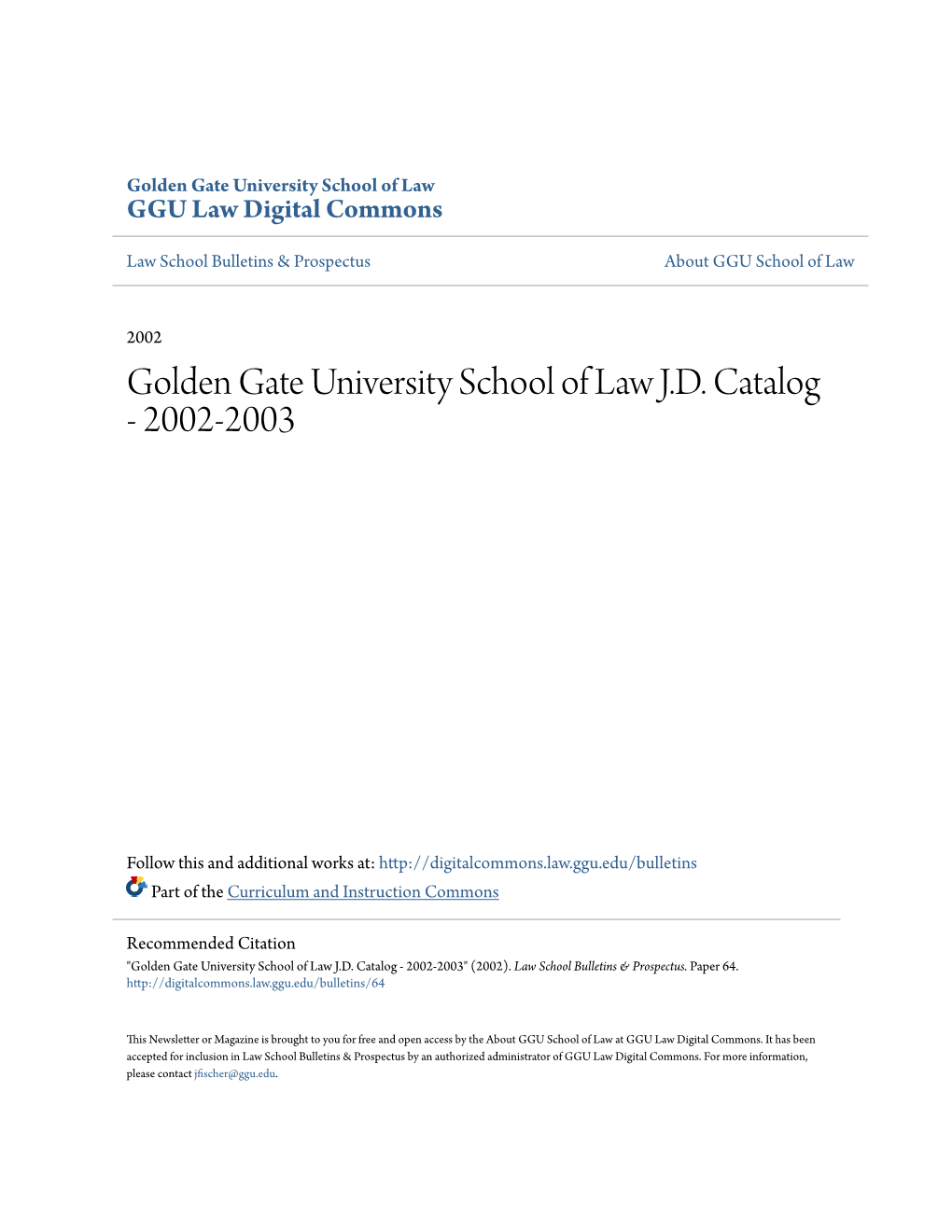 Golden Gate University School of Law JD Catalog