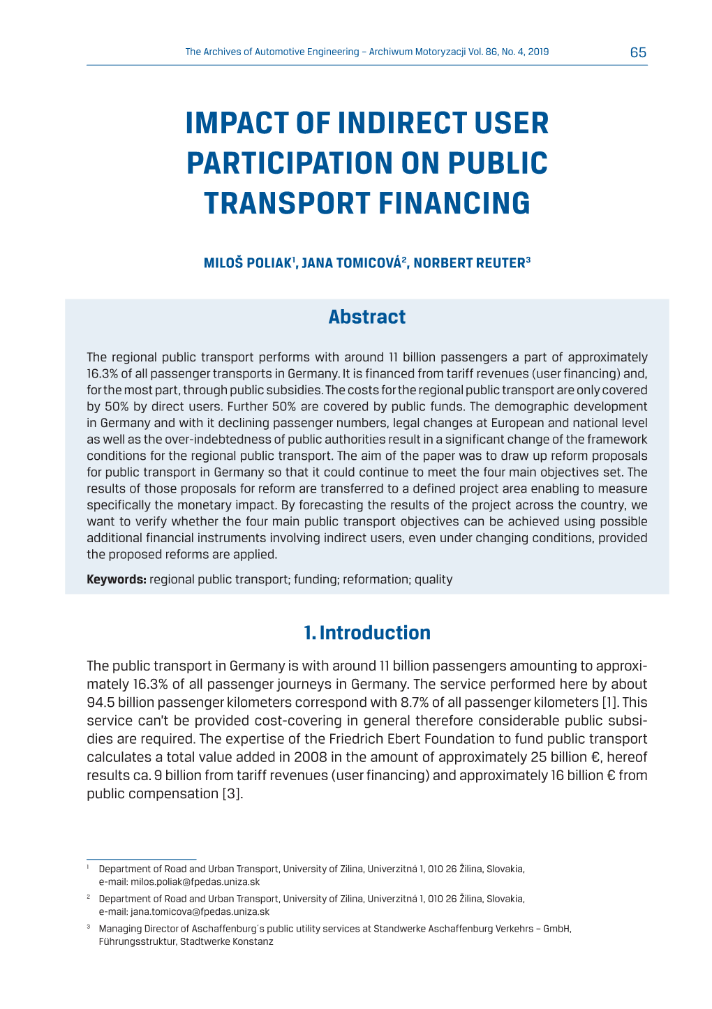 Impact of Indirect User Participation on Public Transport Financing