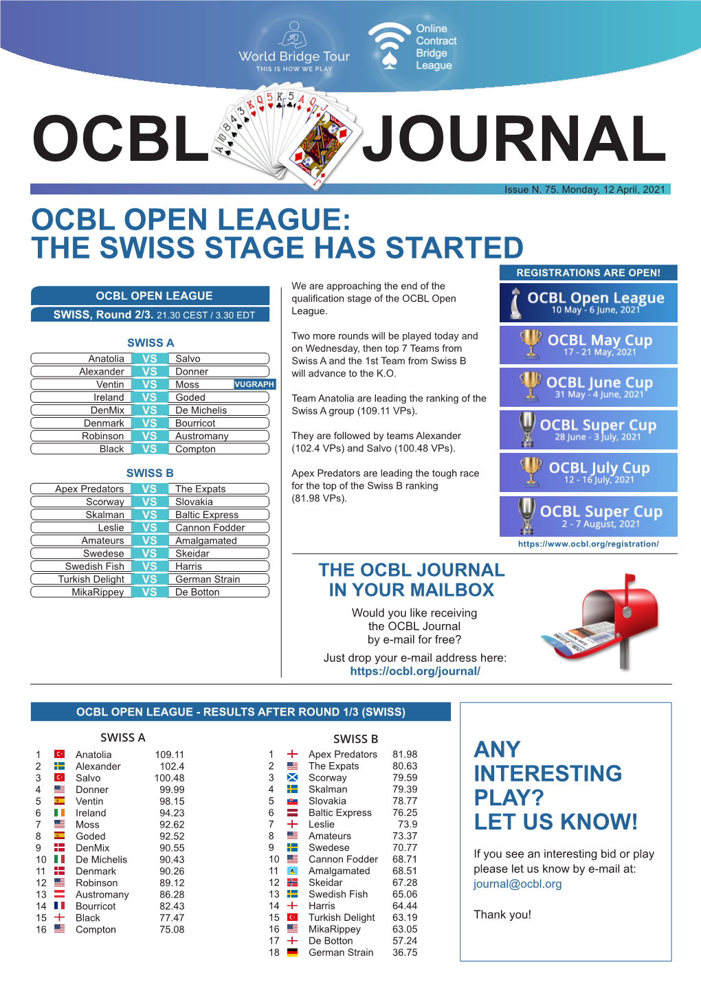 Ocbl Open League: the Swiss Stage Has Started