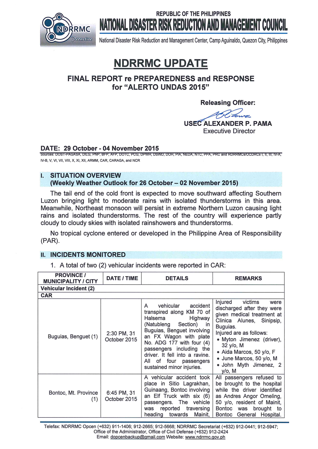 Preparedness and Response for ALERTO UNDAS 2015