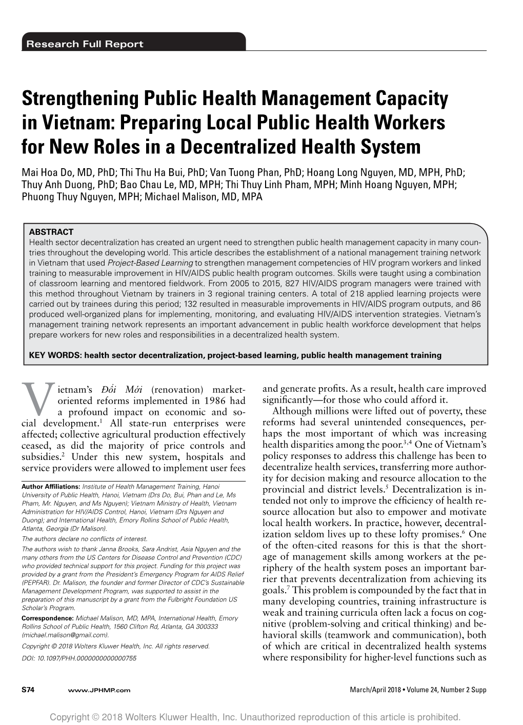 Strengthening Public Health Management Capacity in Vietnam