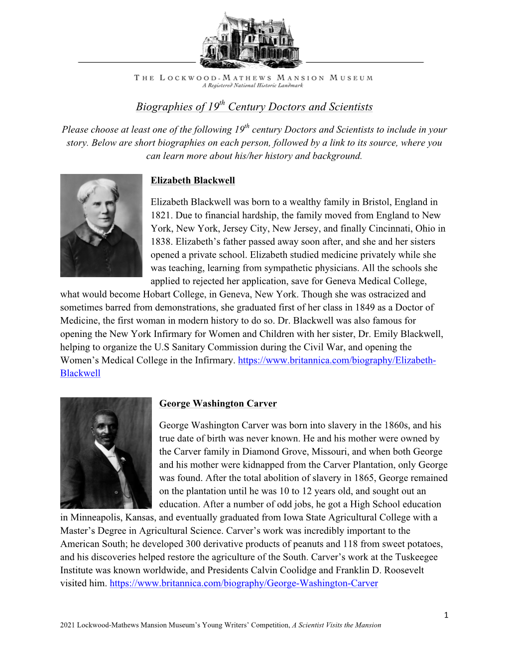 Biographies of 19Th Century Doctors and Scientists