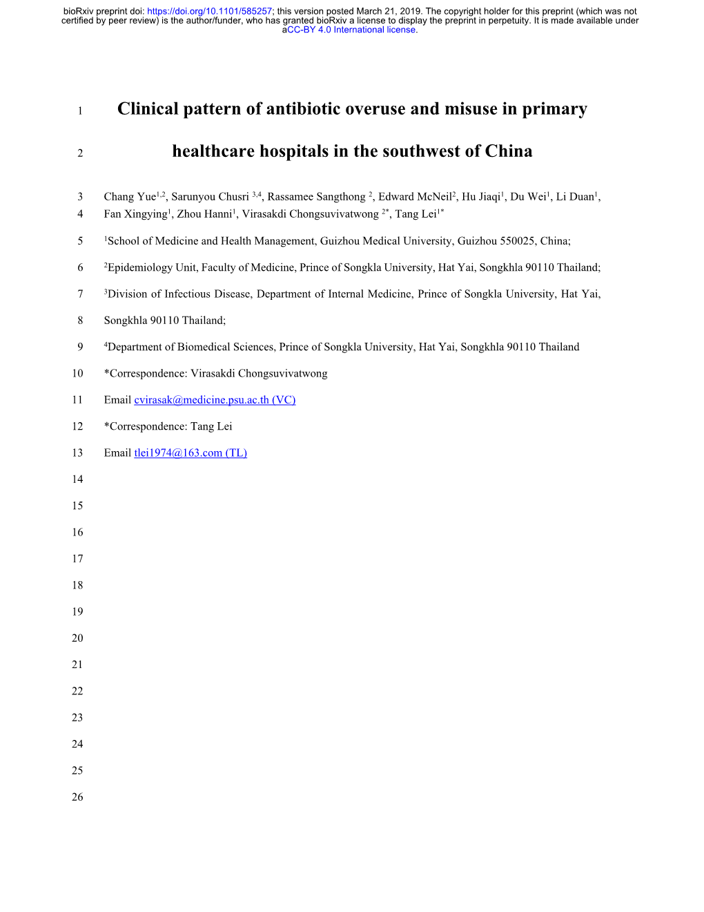 Clinical Pattern of Antibiotic Overuse and Misuse in Primary Healthcare