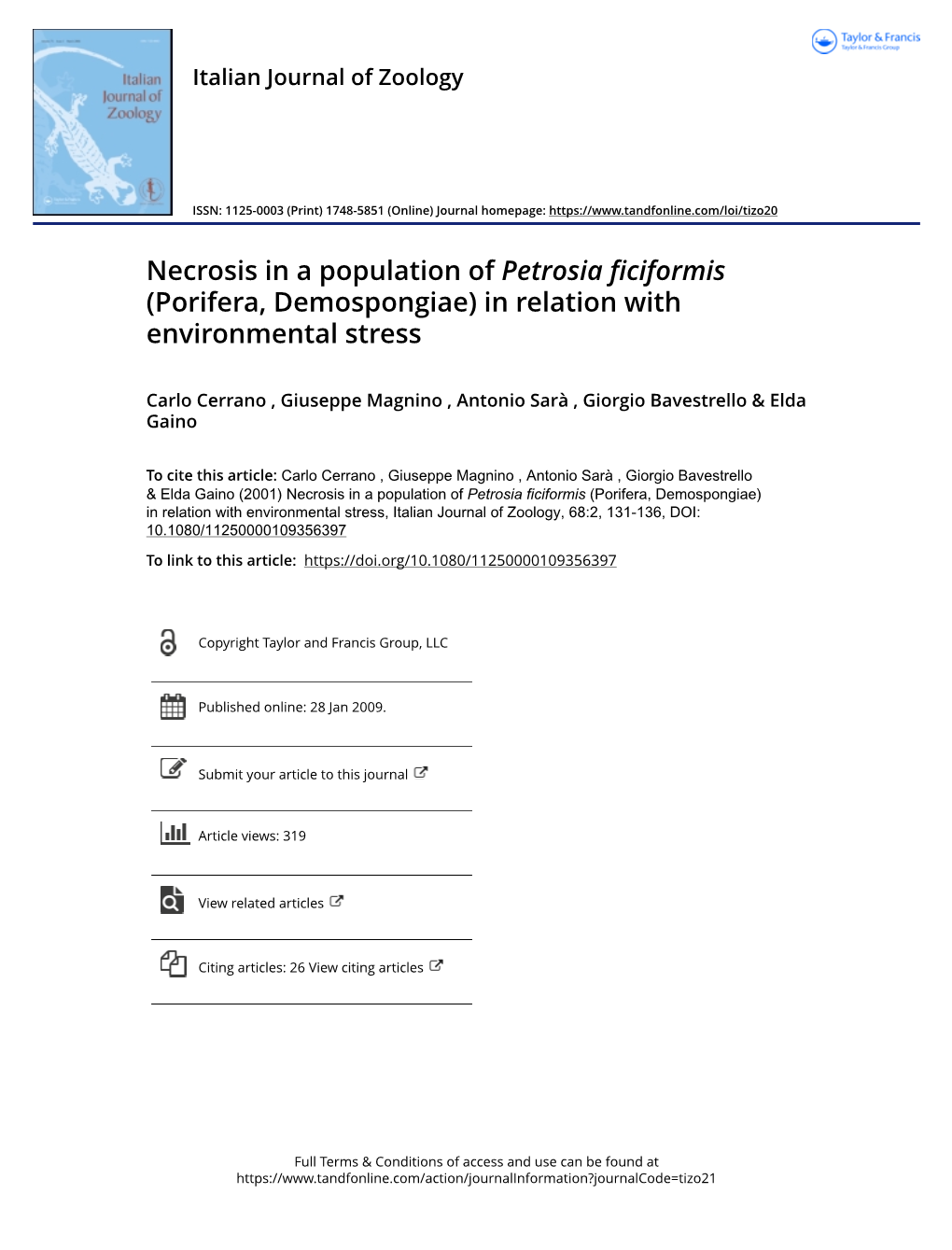 Necrosis in a Population of Petrosia Ficiformis (Porifera, Demospongiae) in Relation with Environmental Stress