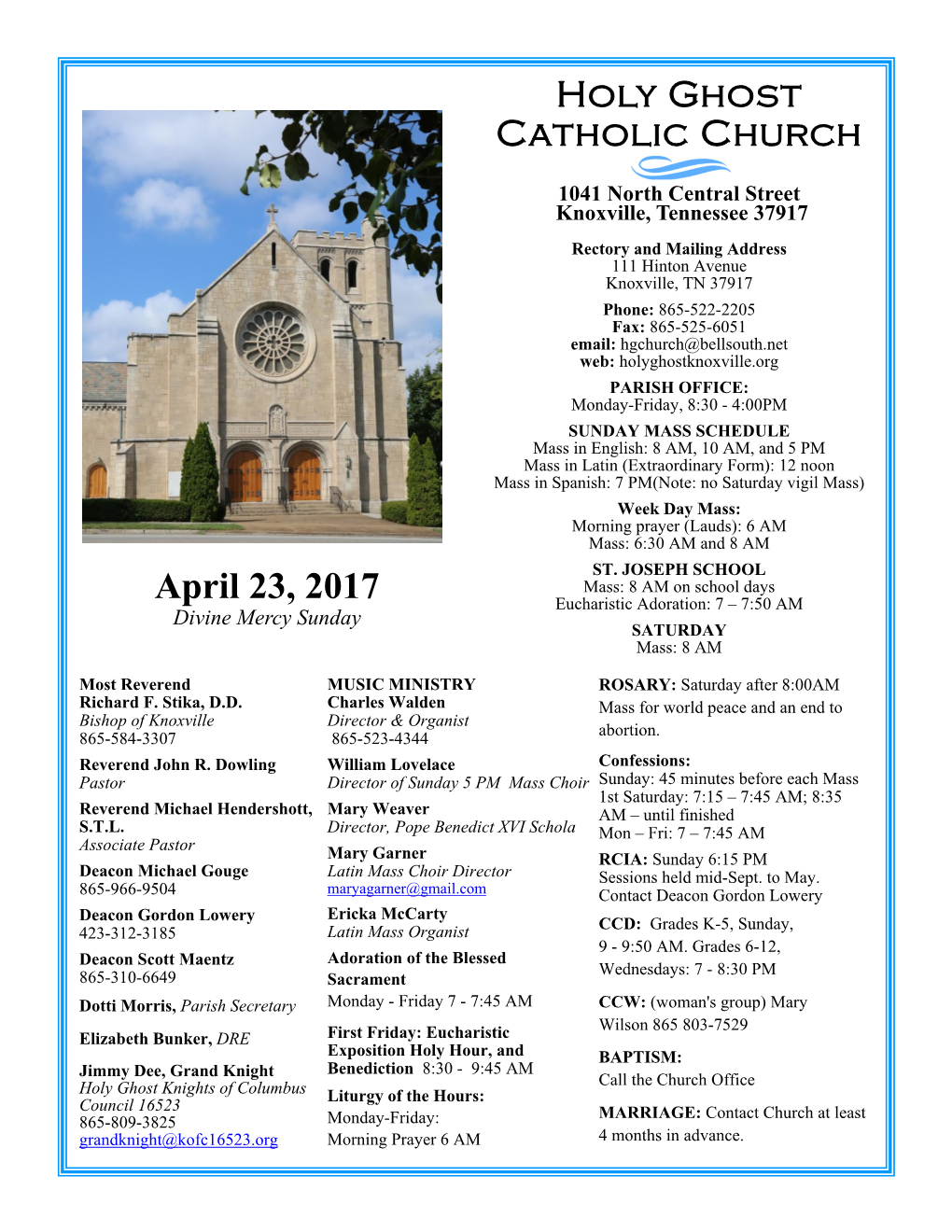 Holy Ghost Catholic Church April 23, 2017