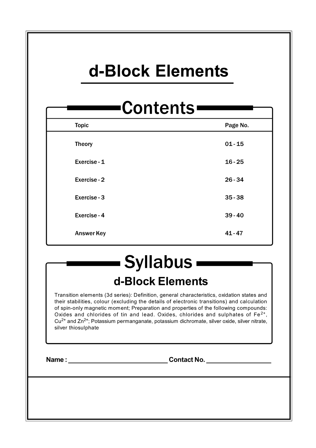 D-Block Elements Contents Topic Page No
