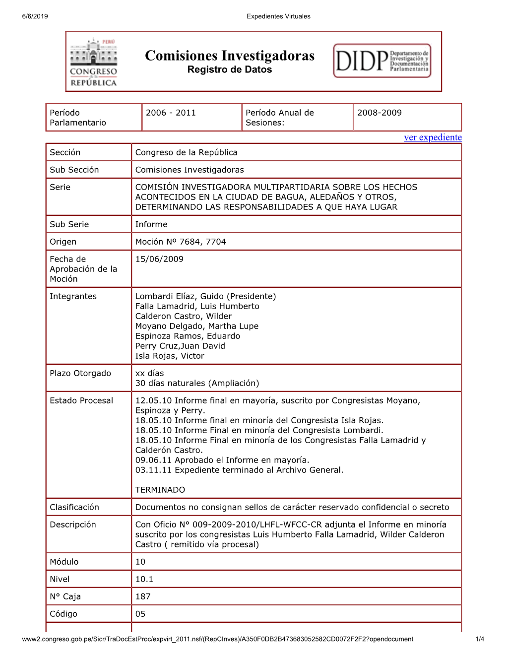 Comisiones Investigadoras Registro De Datos