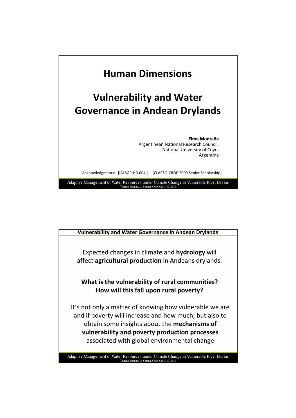 Human Dimensions Vulnerability and Water Governance in Andean
