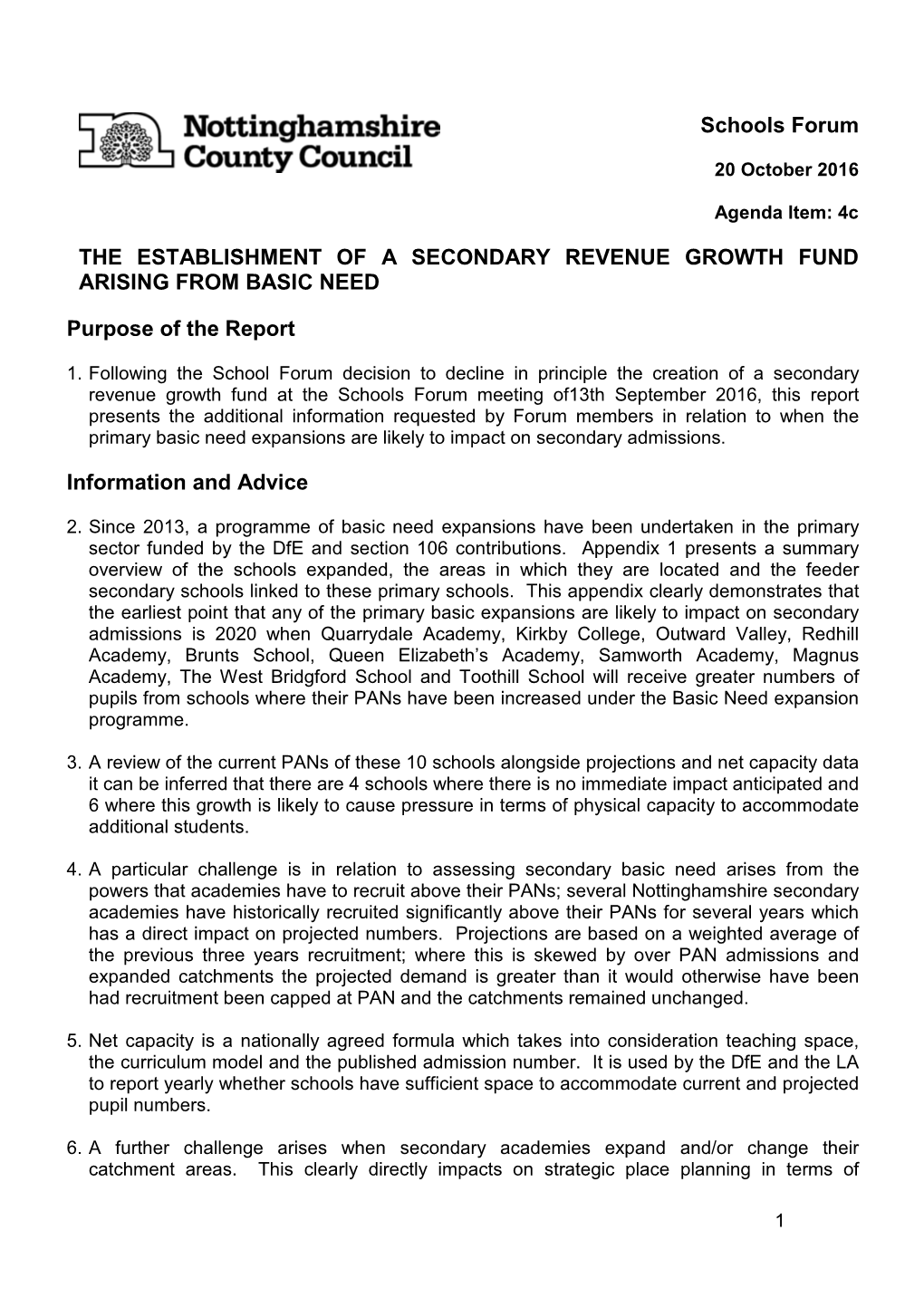 Agenda Item 4C Secondary Growth Fund