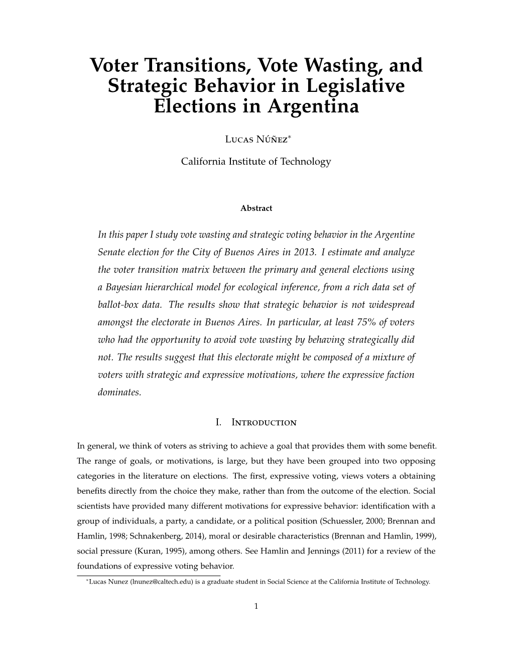 Voter Transitions, Vote Wasting, and Strategic Behavior in Legislative Elections in Argentina