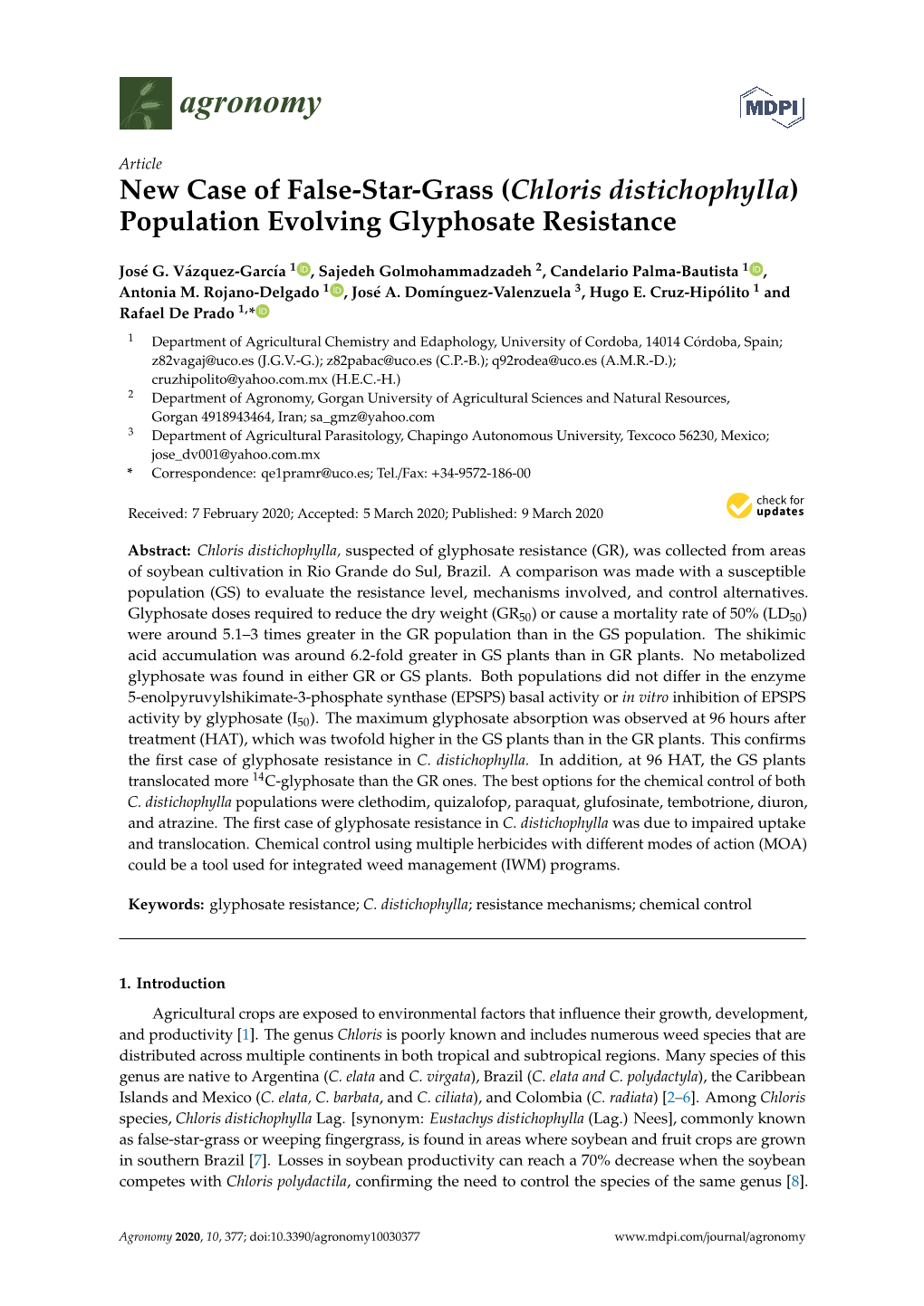 New Case of False-Star-Grass (Chloris Distichophylla) Population Evolving Glyphosate Resistance