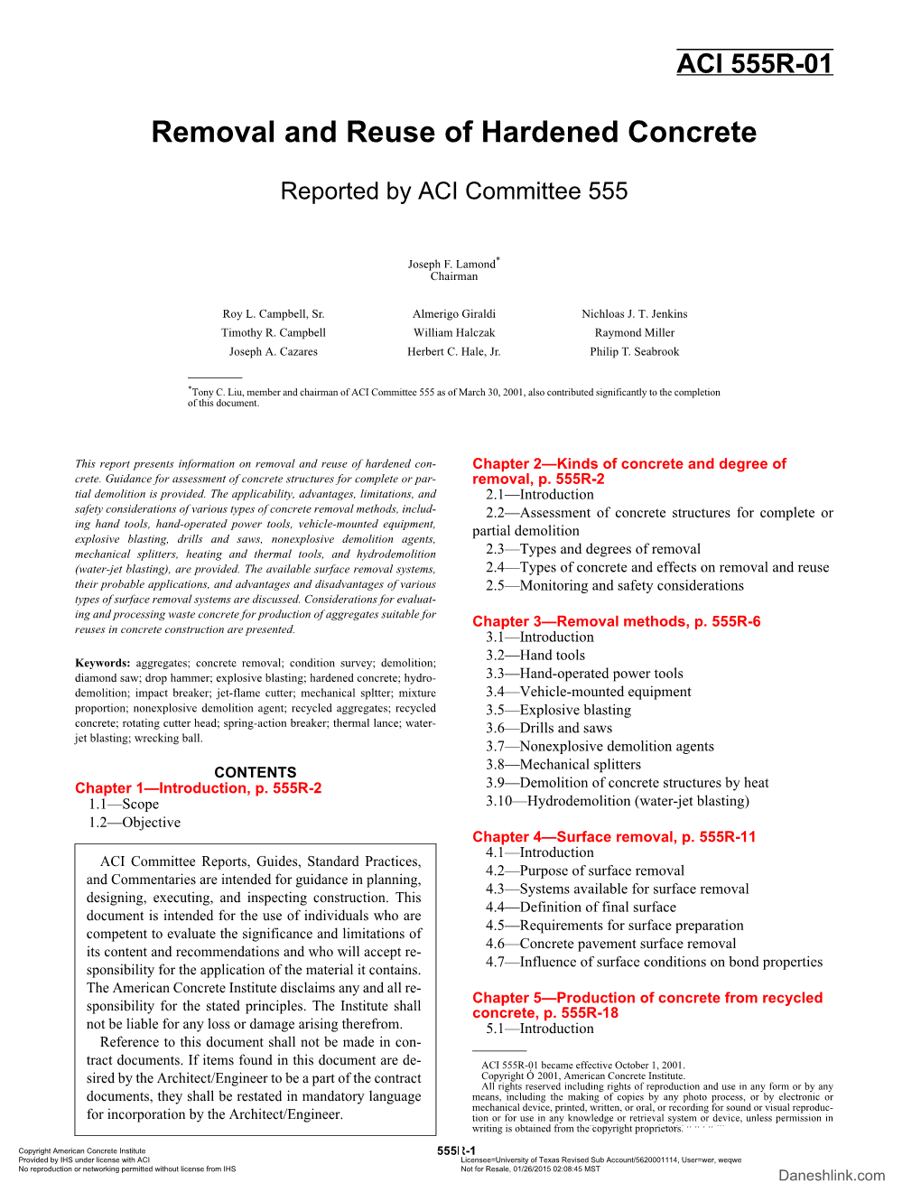 555R-01 Removal and Reuse of Hardened Concrete