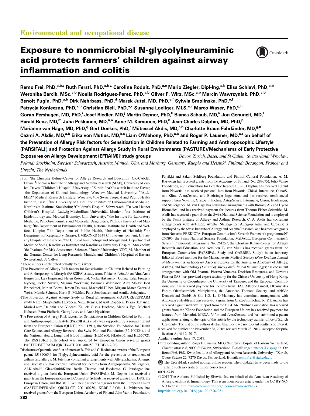 Exposure to Nonmicrobial N-Glycolylneuraminic Acid Protects Farmers’ Children Against Airway Inﬂammation and Colitis