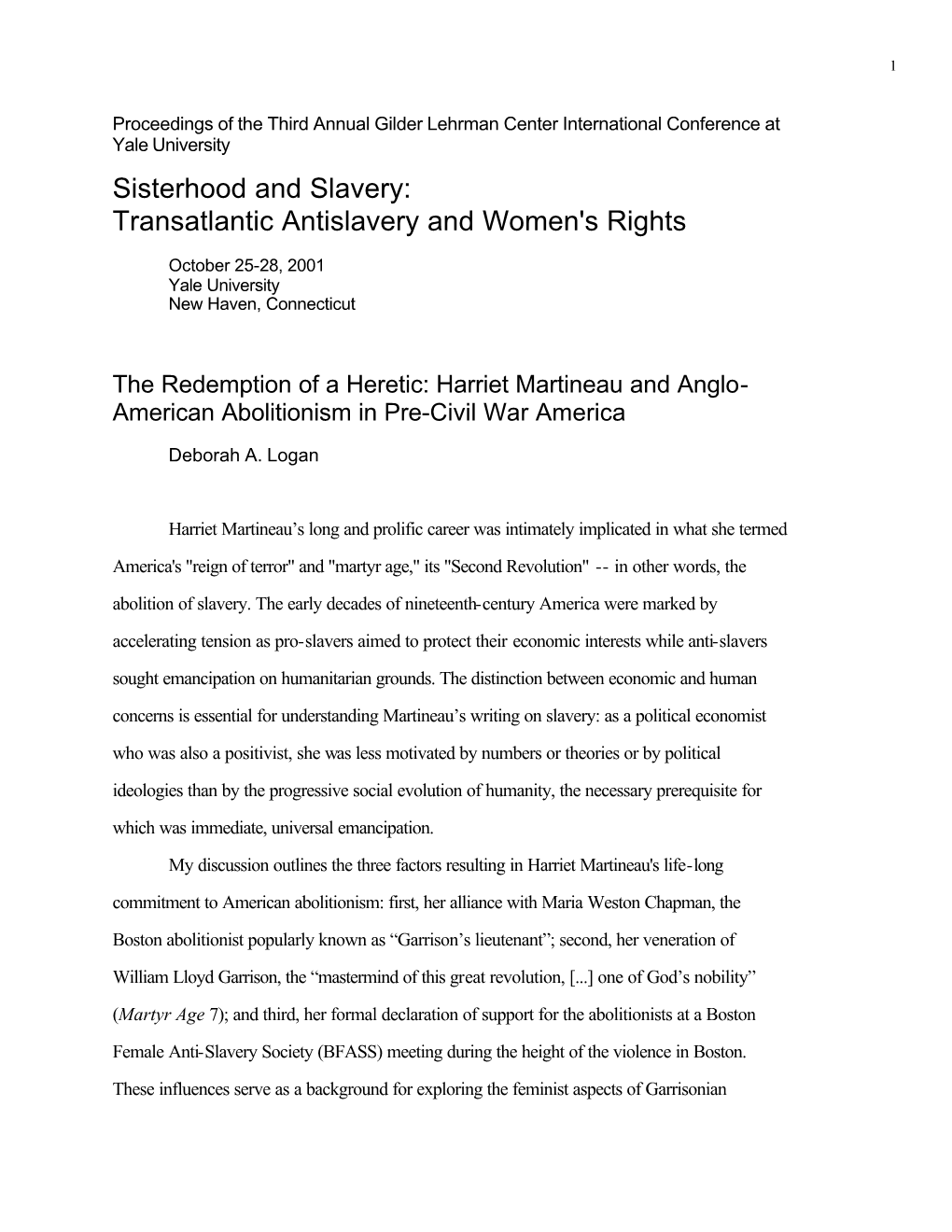 Sisterhood and Slavery: Transatlantic Antislavery and Women's Rights