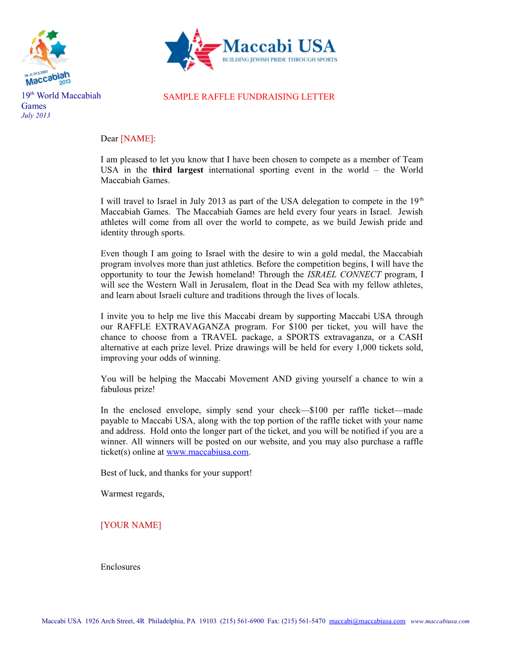 Sample Raffle Fundraising Letter