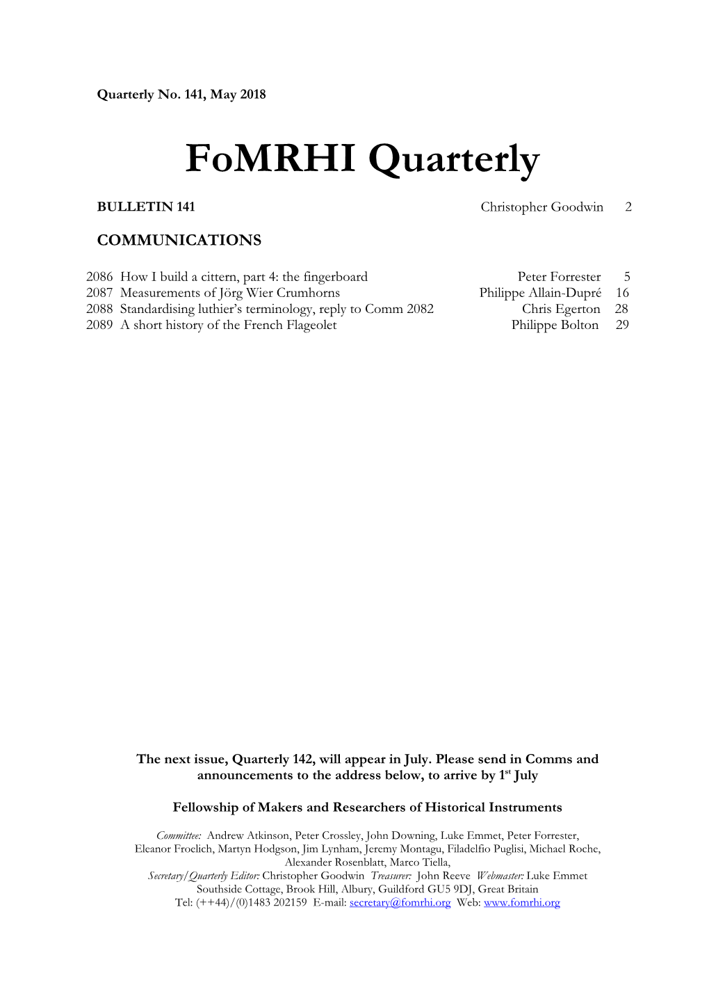 Fomrhi Quarterly