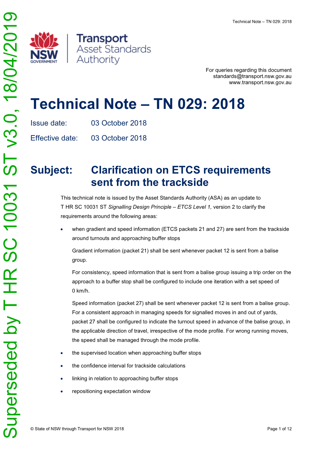 ETCS Level 1, Version 2 to Clarify the Requirements Around the Following Areas